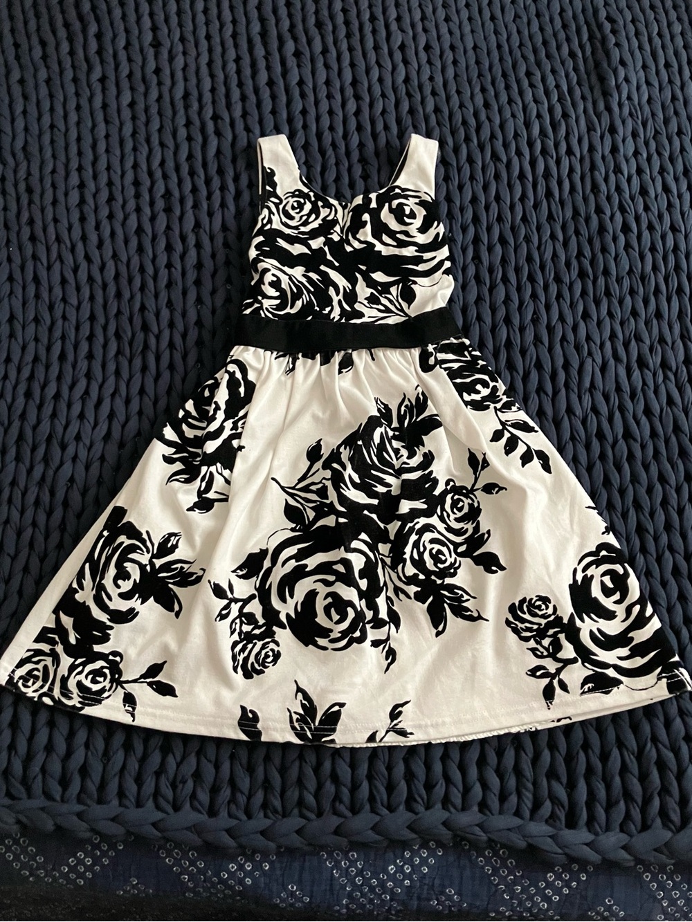 Kids Blooming Black & White Floral Sleeveless Fit-and-Flare Dress
